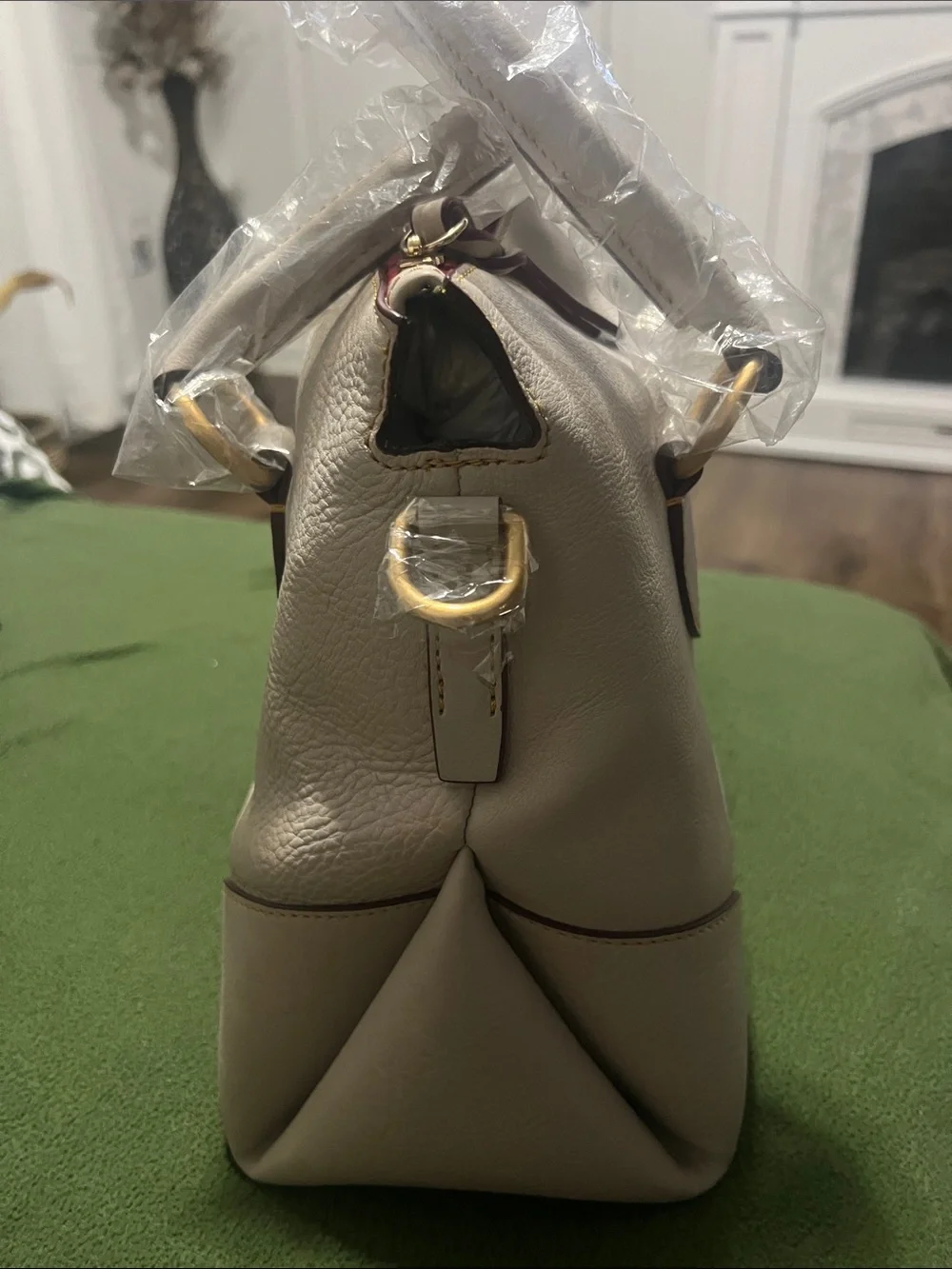 Dooney & Bourke Cream Leather Satchel with Gold Hardware